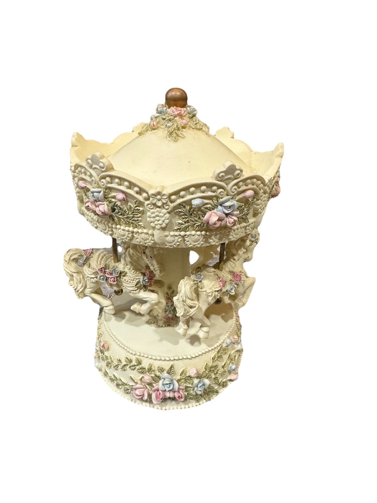 Vintage 1999 Limited Edition Three Horse Resin Wind Up Spinning Music Carousel