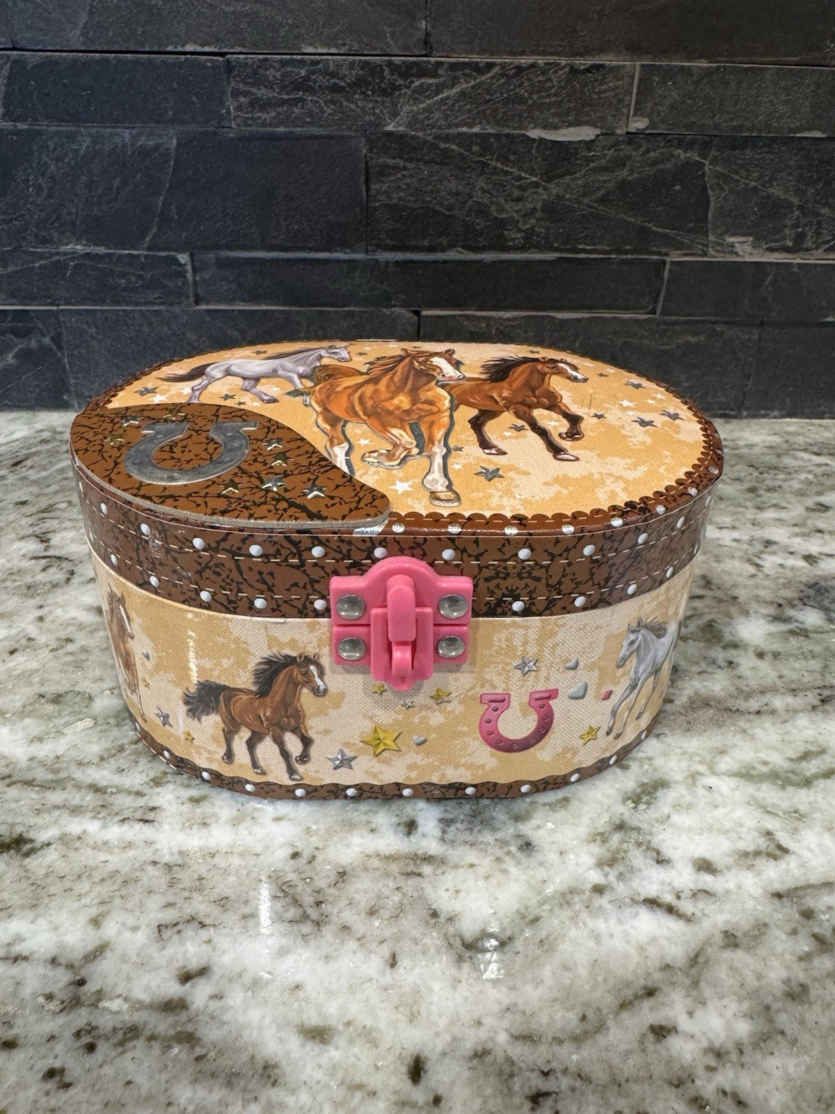 Hot Focus Dashing Horse Oval Shaped Musical Jewelry Box