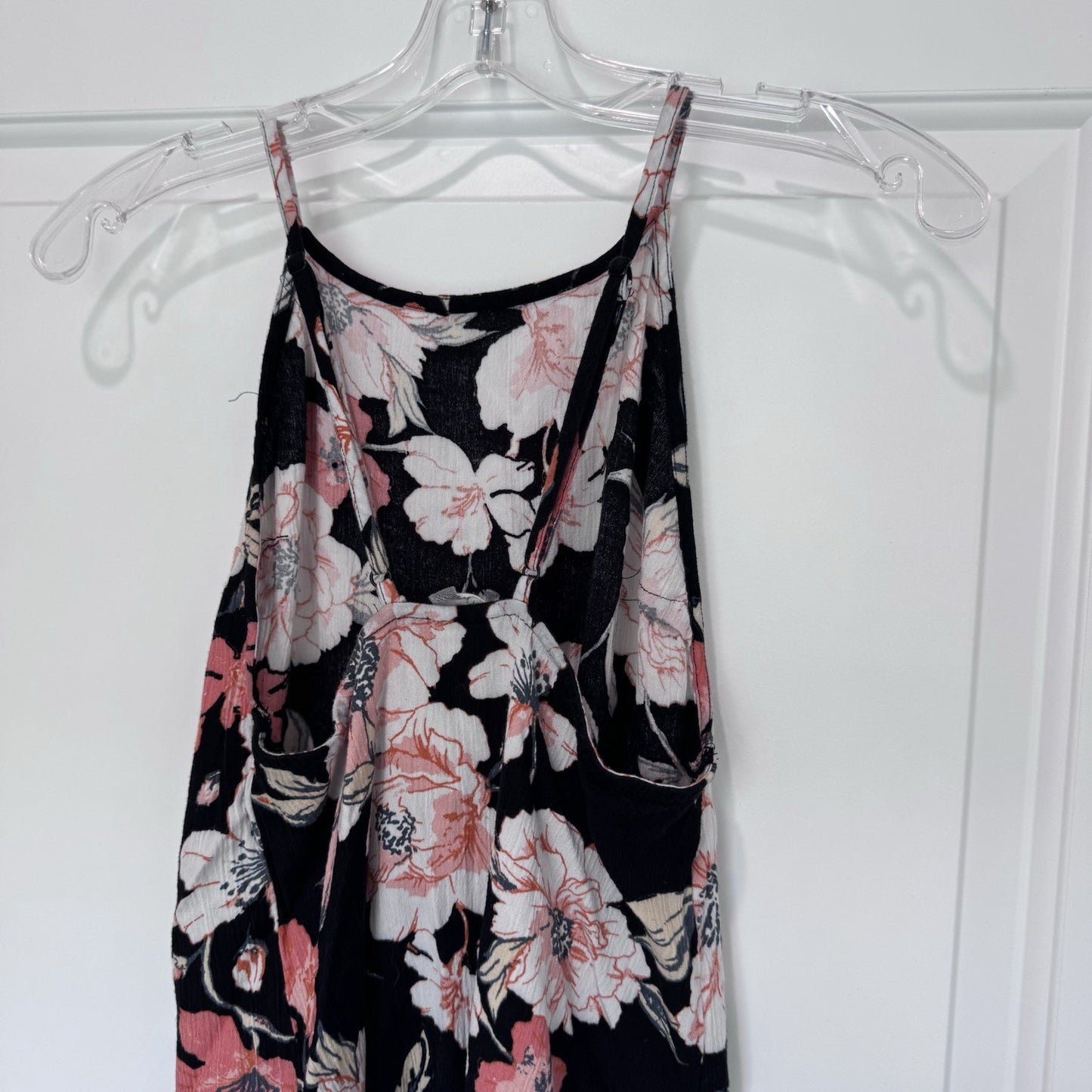 Roxy Floral Halter Dress Black Pink Sleeveless Summer Beach Boho Y2K Small