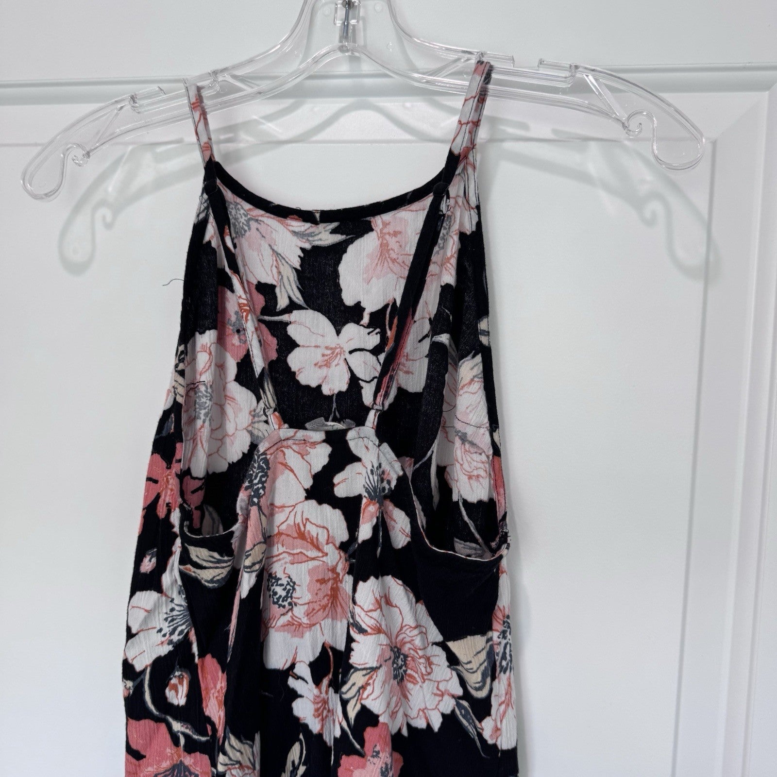 Roxy Floral Halter Dress Black Pink Sleeveless Summer Beach Boho Y2K Small