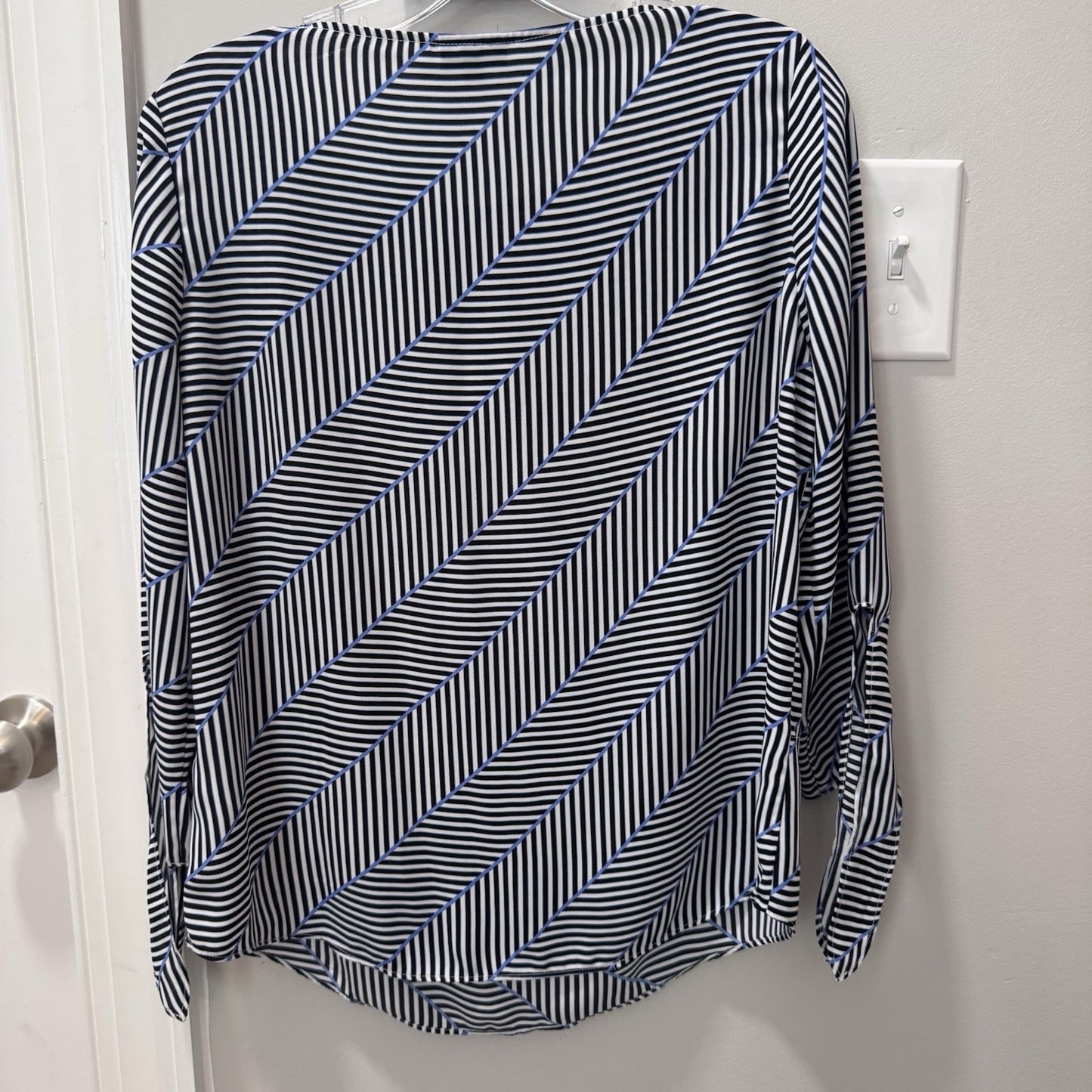 Talbots Petites Small Blouse Black White Stripe Geometric Long Sleeve Top