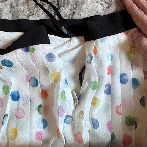 Topshop White Polka Dot Pleated Midi Skirt Size 6 NWT