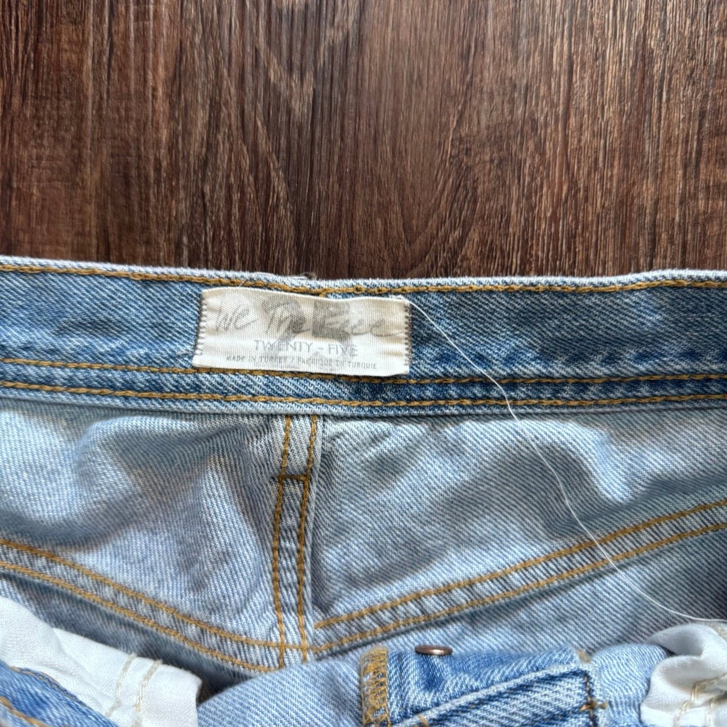 Free People Maggie Mid Rise Straight Leg Distressed Denim Jeans Medium Wash 25