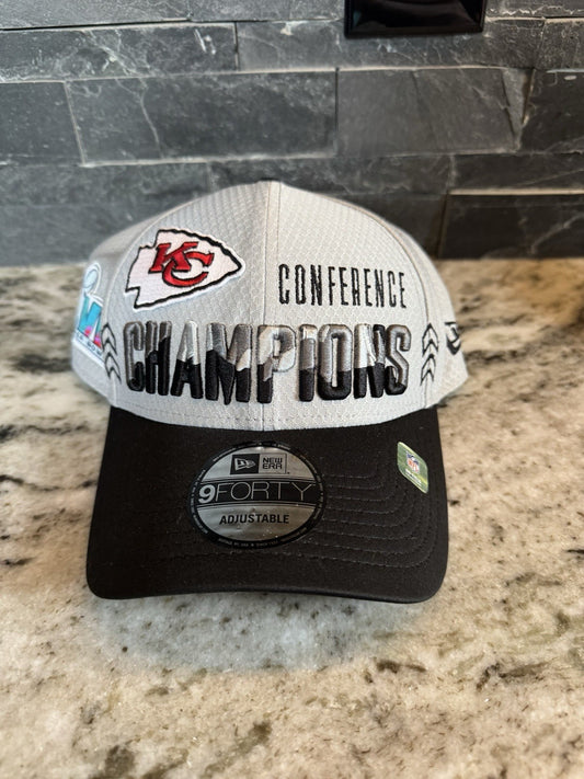 KC Chiefs Adult's New Era 2022 Conference Champions 9FORTY Cap LV5 Grey