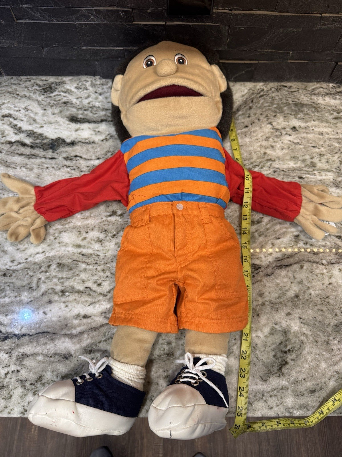 Muppet - Style Full Body Ventriloquist Style Puppet 25” Boy Striped Shirt Orange