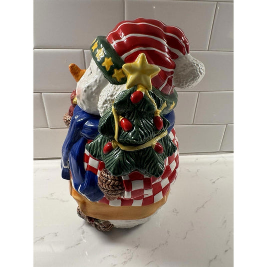 Vintage Young's Heartfelt Kitchen Creations Cookie Jar Snowman Cardinal & Tree