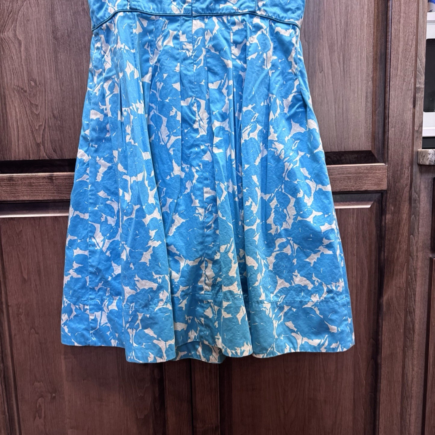 Talbots Womens Size 14 Sleeveless Aqua Blue White Floral Fit and Flare Dress