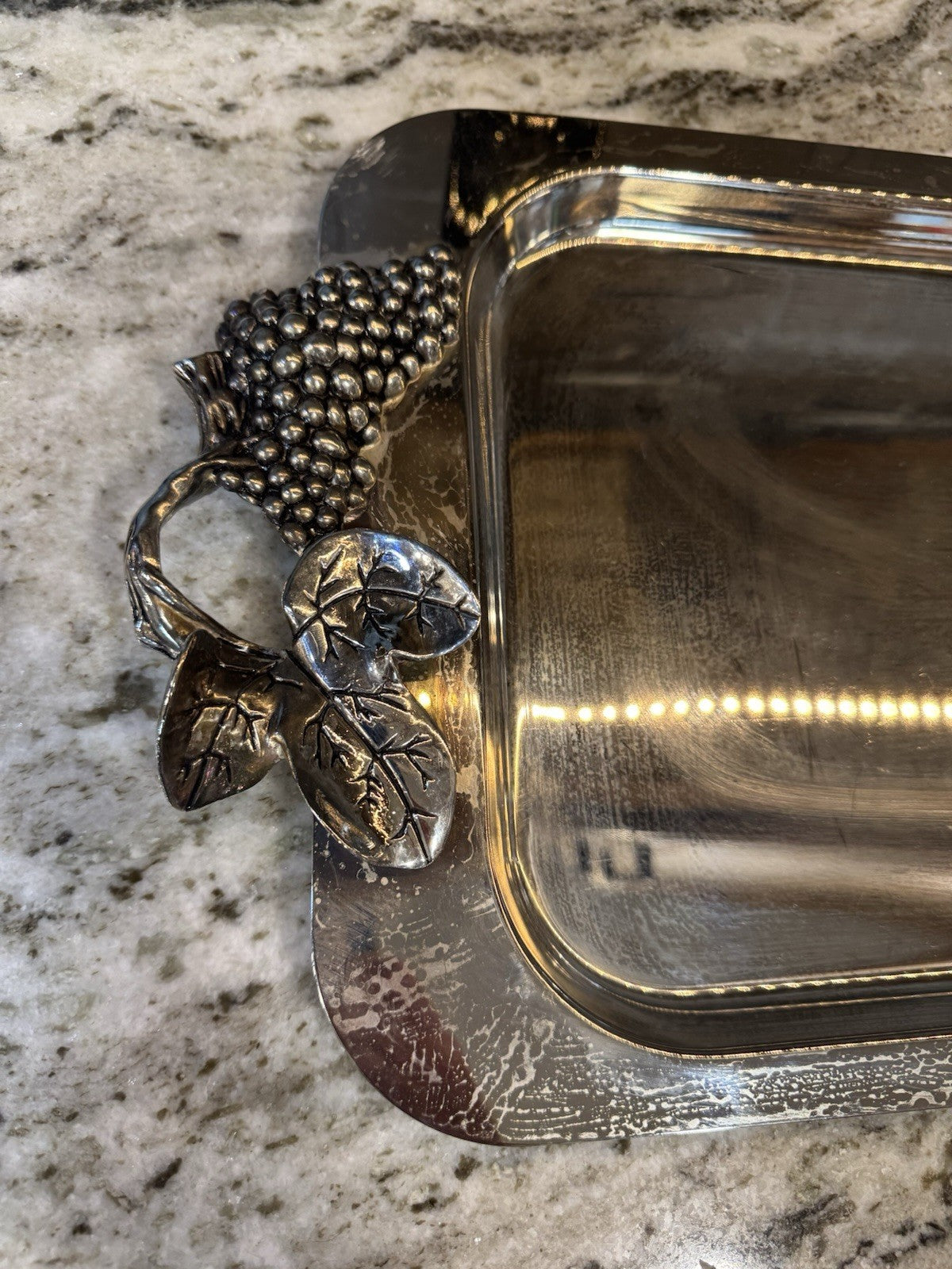 GODINGER Silverplate Rectangular Serving Tray 10-1/2 x 21-1/2” Grape Design