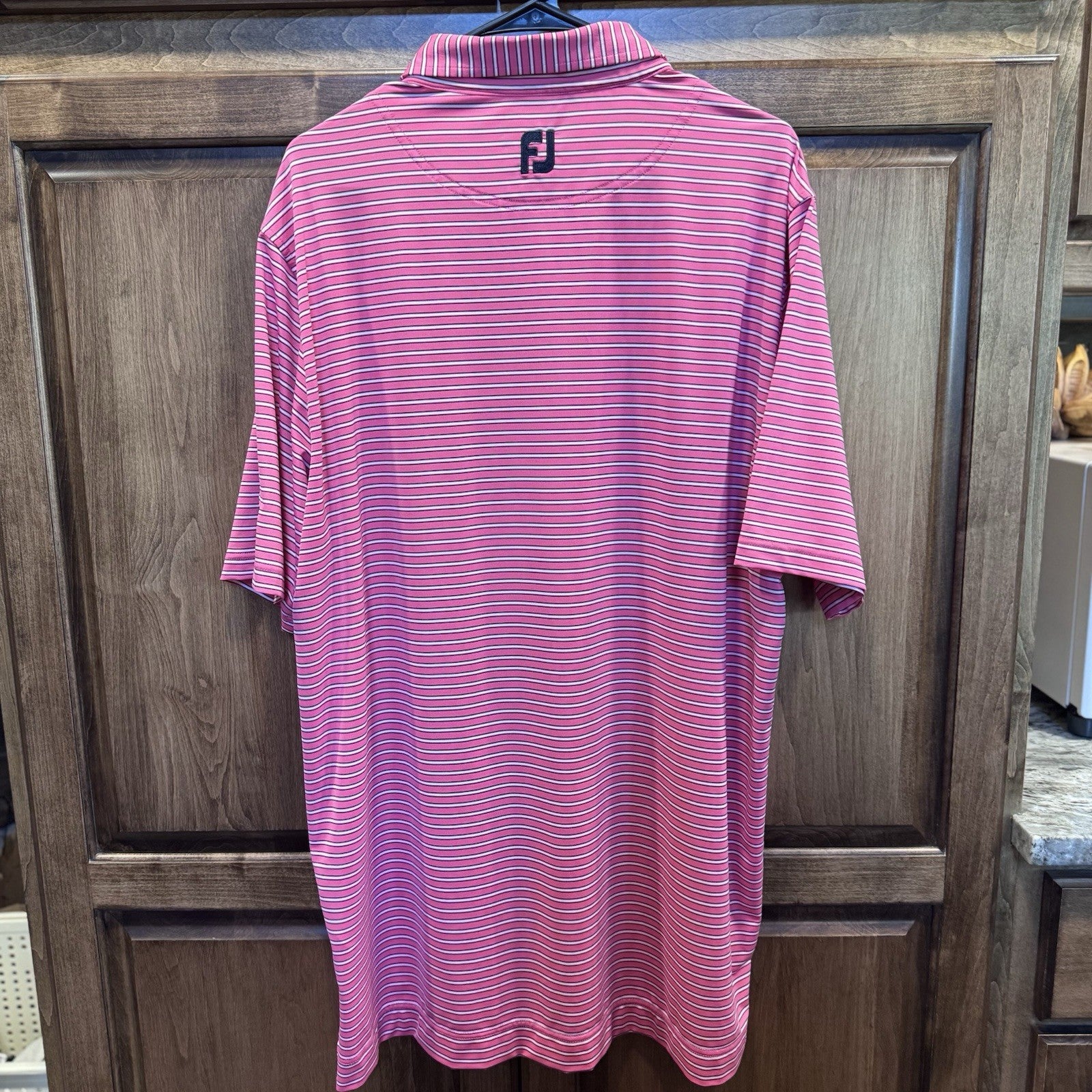 FootJoy Men’s Golf Polo Shirt – Pink Striped Performance Top PCB XL