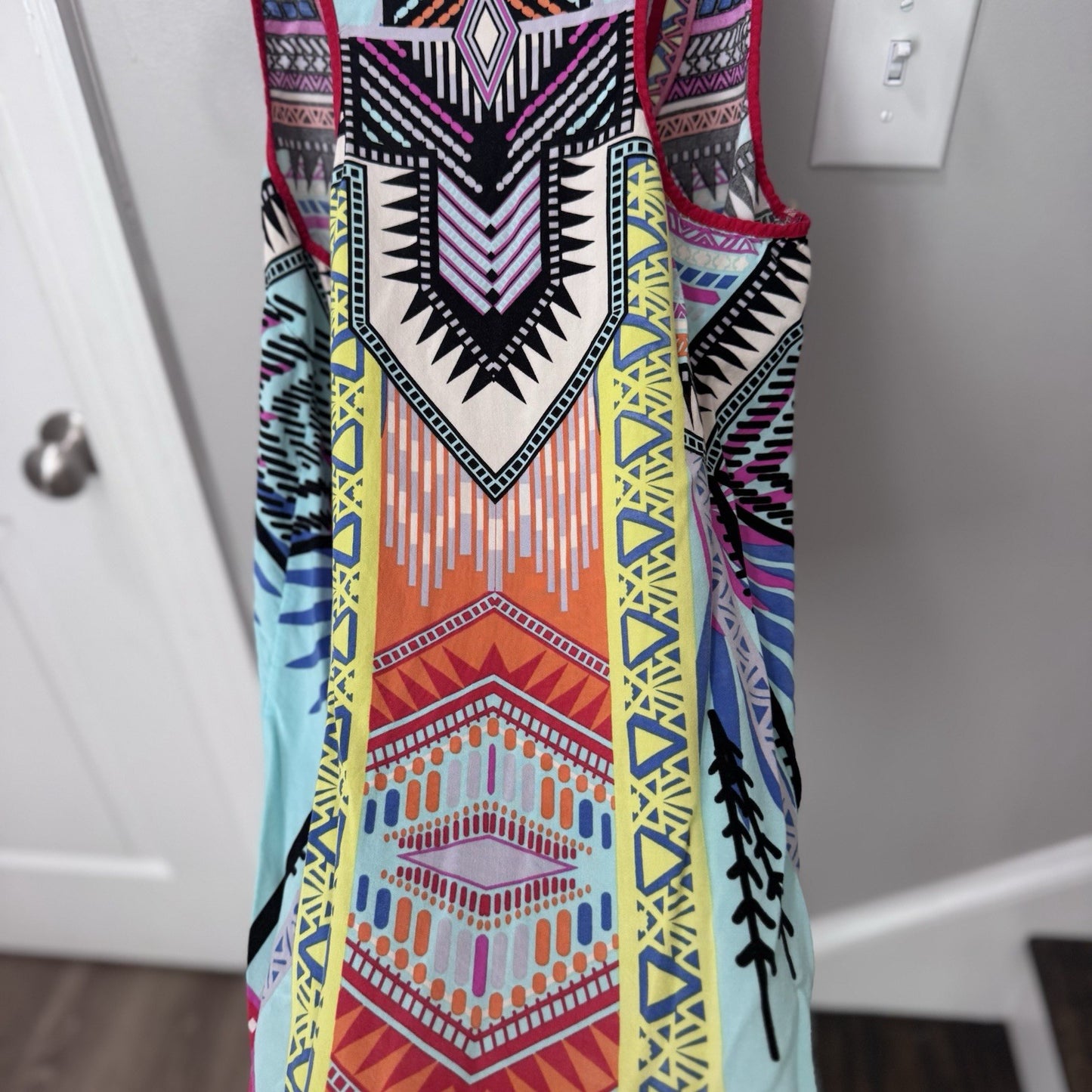 Flying Tomato Dress L Sleeveless Boho Aztec Tribal Print Multicolor Rayon