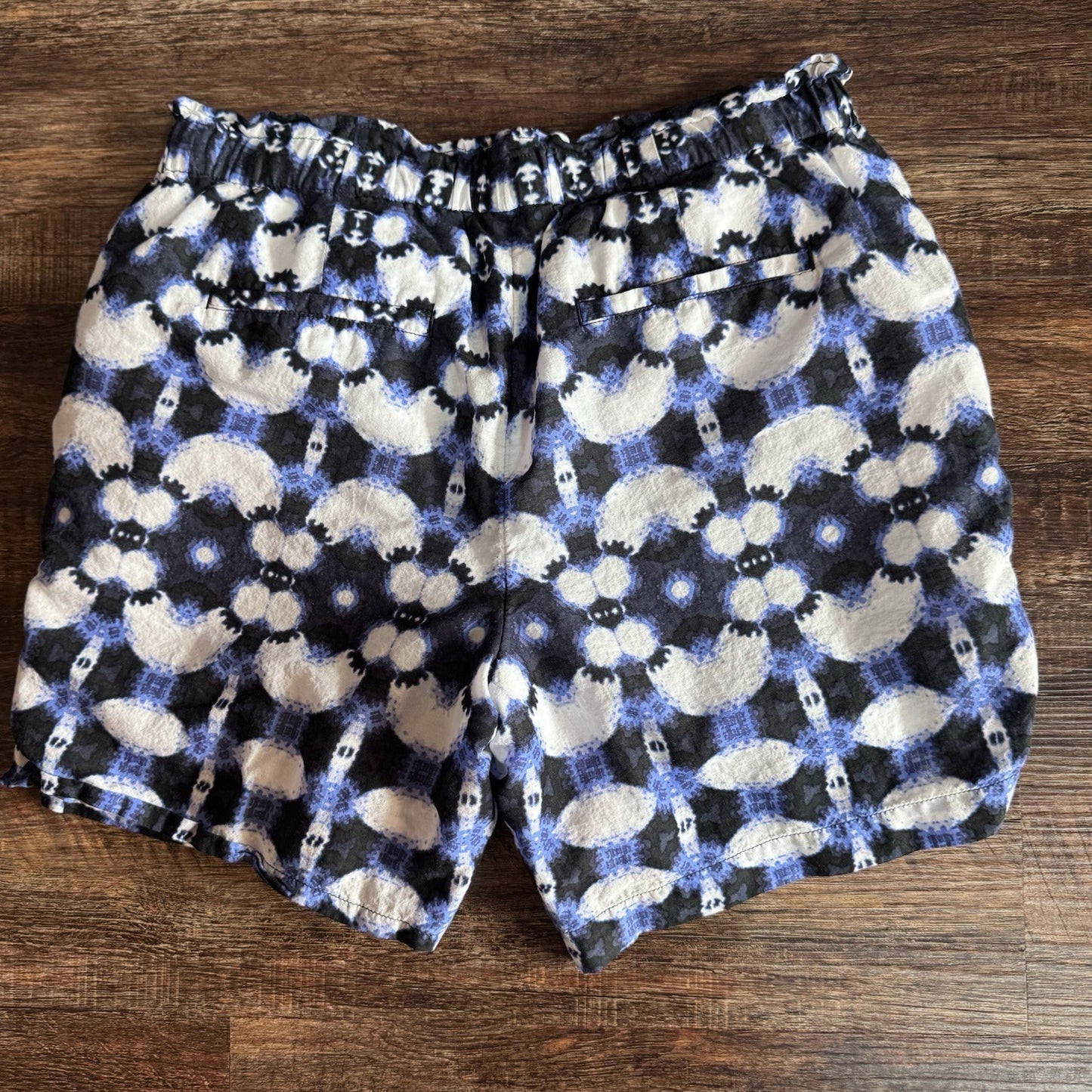 Talbots Women’s Drawstring Shorts XS | Blue Black White Boho Print | 100% Cotton