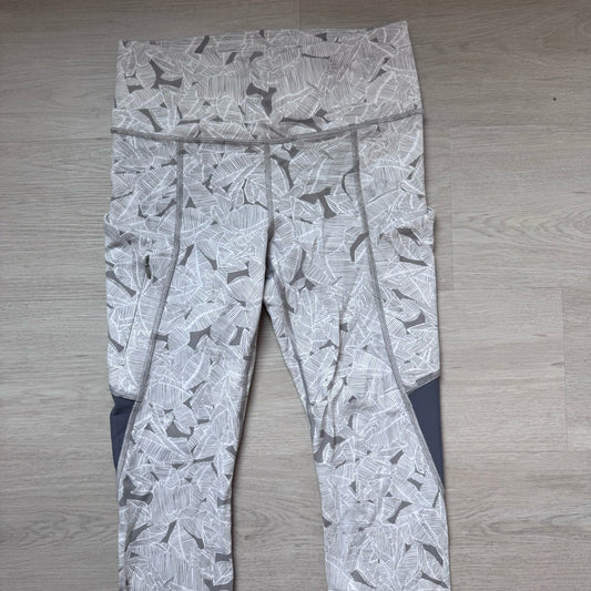 Athleta Gray White Leaf Print Leggings High Rise Womens Small Mesh Panel