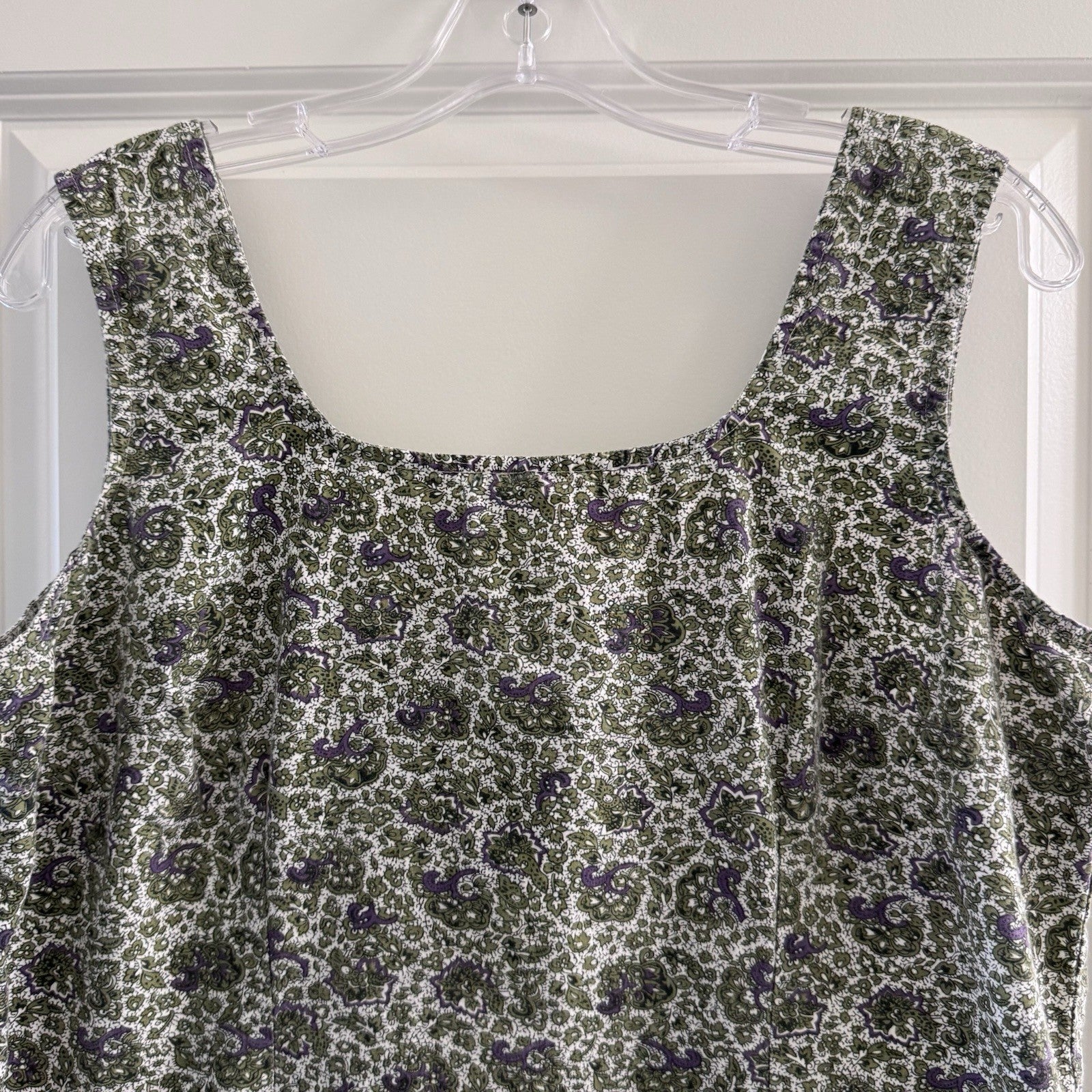 Faded Glory Women’s Sleeveless Dress L 12/14 Green Purple Paisley Floral