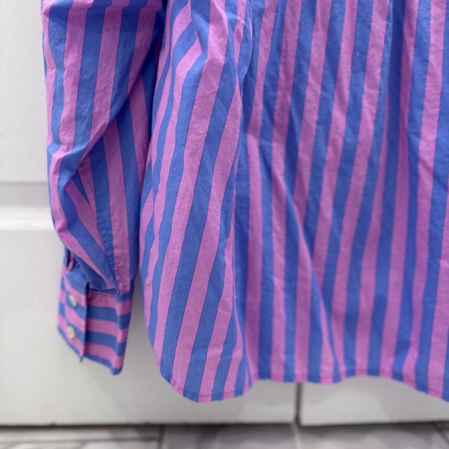 Talbots Plus Womens Striped Popover Blouse 1X Pink Blue Cotton Top