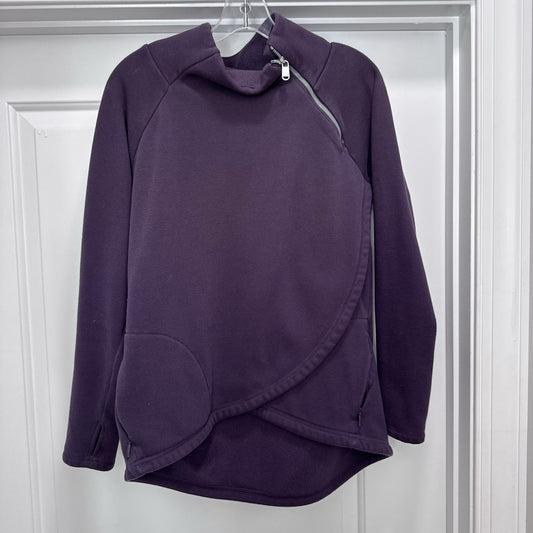 Athleta Medium Cozy Karma Asymmetrical Red Purple Zip Pullover Fleece Jacket EUC