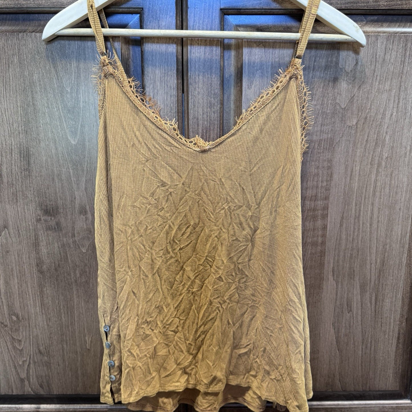 POL NWT Mustard Yellow Ribbed Tank Top Women’s Size Small Lace Trim