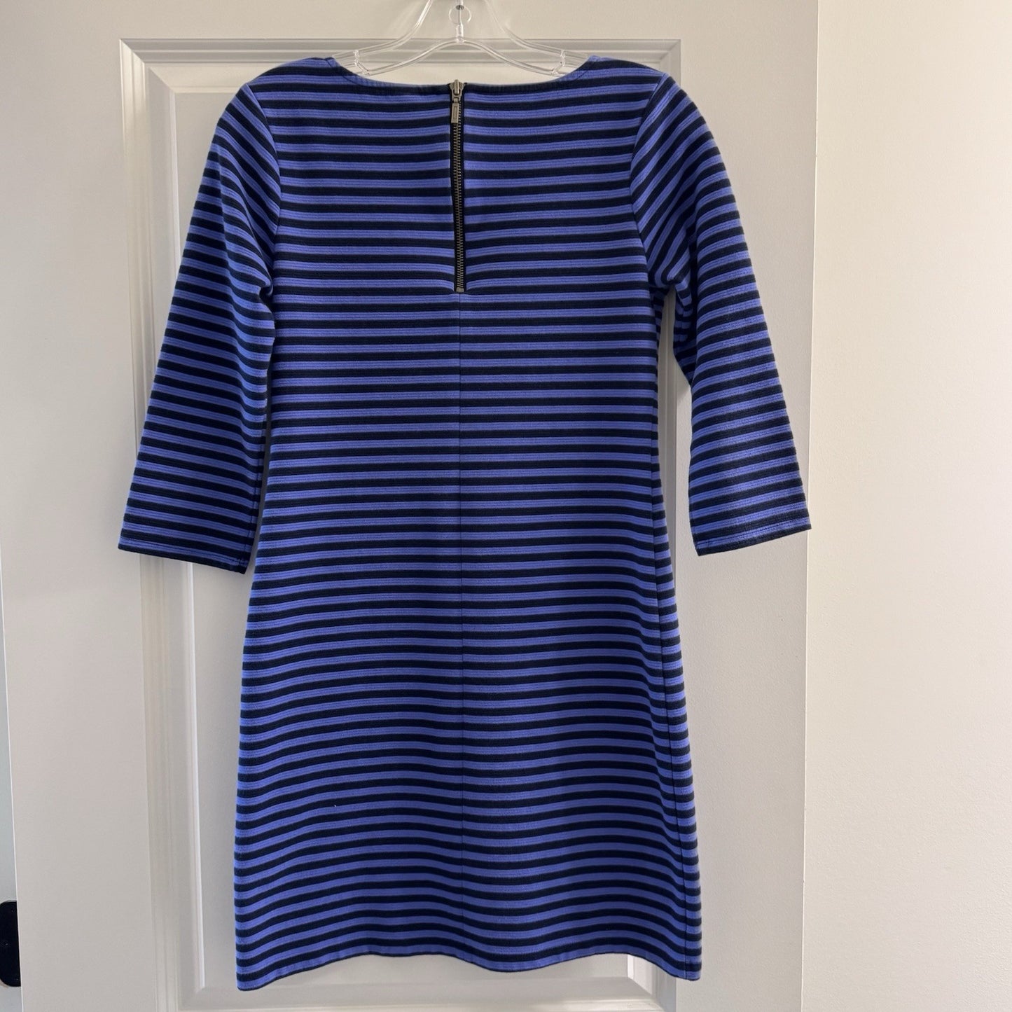 Old Navy Ponte Knit Striped Dress Small Petite Blue Black 3/4 Sleeve