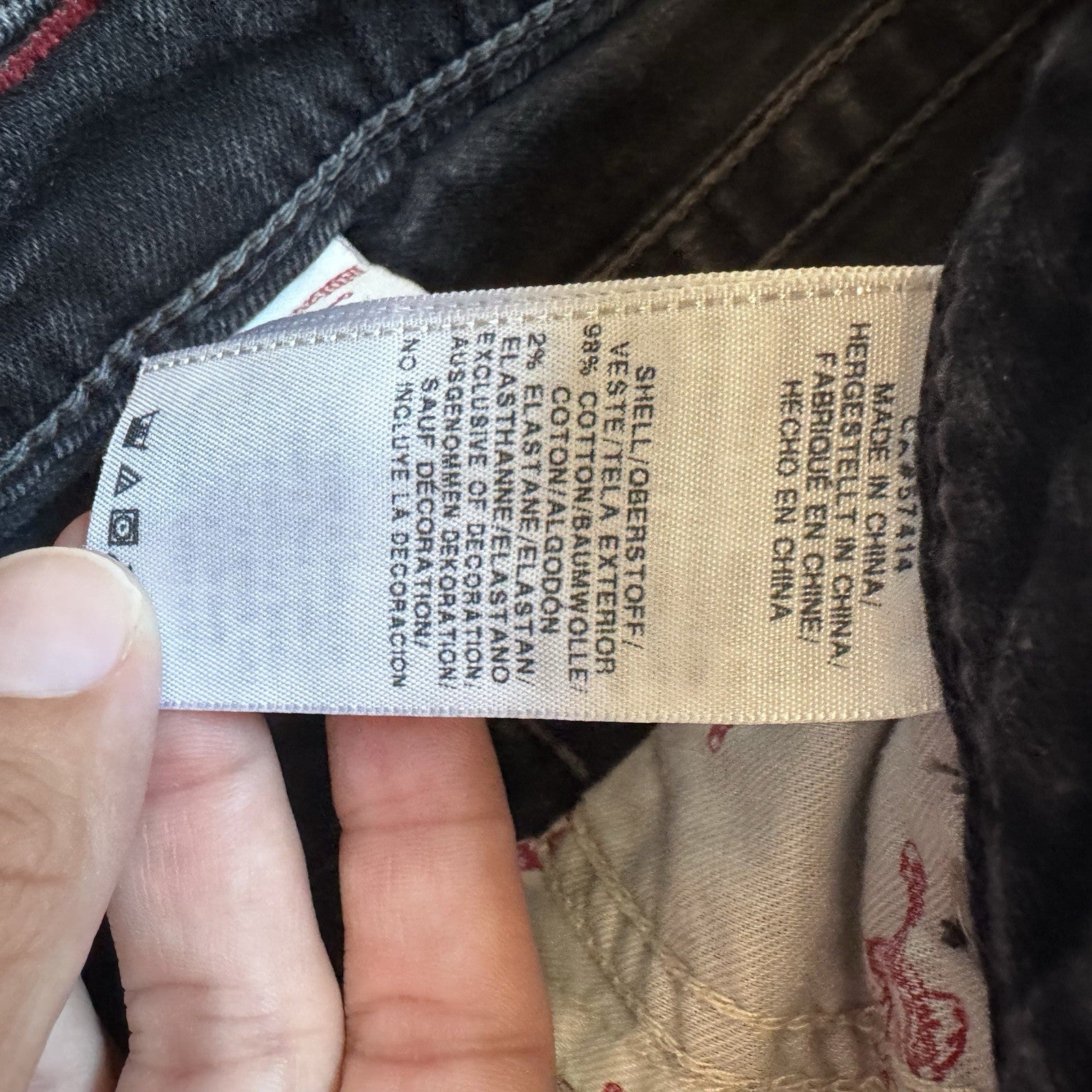 True Religion Mid Cut Off Denim Shorts Black Distressed Flap Pockets Size 30