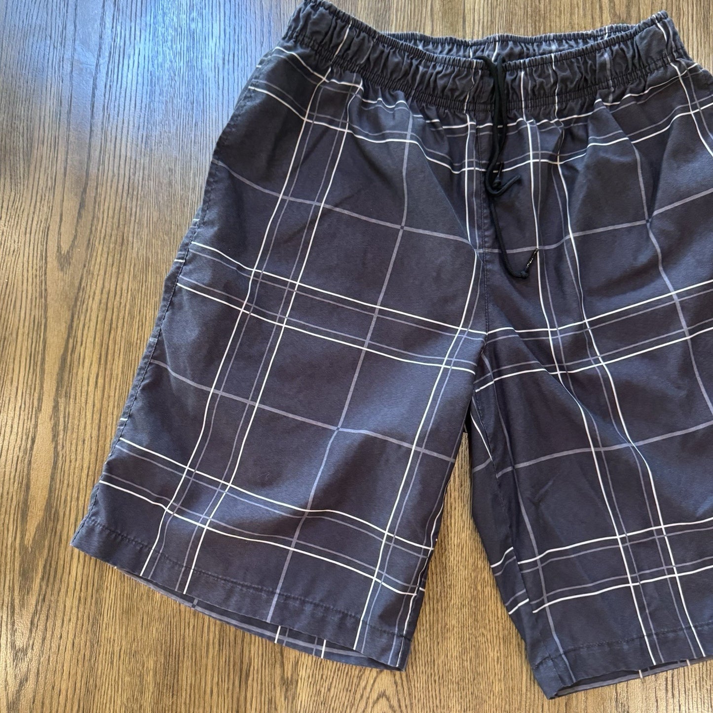 Nike Men’s Swim Trunks Board Shorts Black White Plaid Size L Polyester Lined