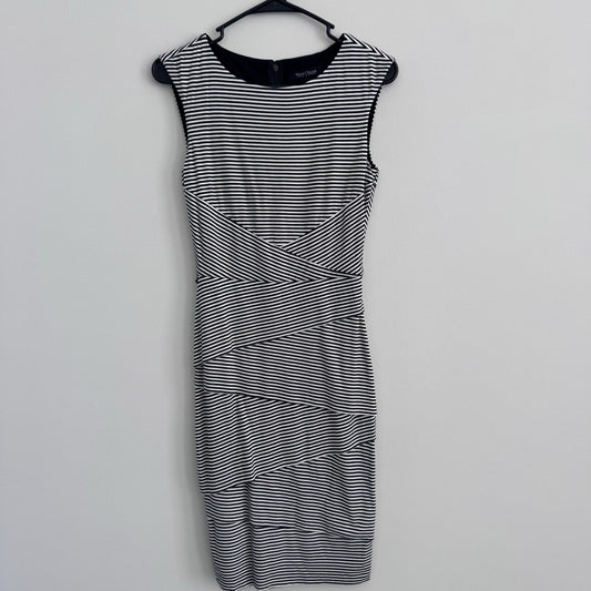 White House Black Market Striped Sheath Dress 14 Black White Ruffle