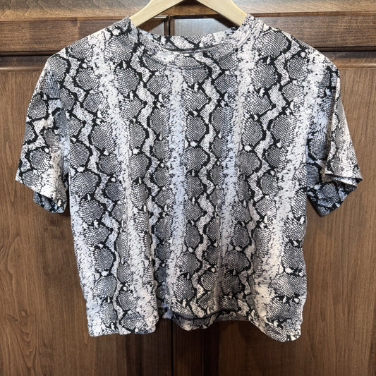 Hollister California Snake Print T-Shirt Black White Cotton Tee Size Small