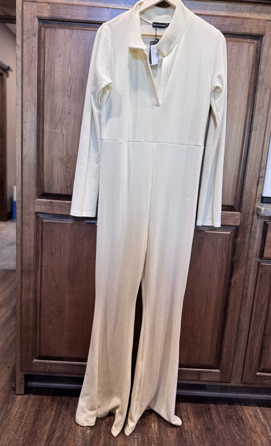 NWT PrettyLittleThing Maternity Cream Ribbed Jumpsuit – Size 12 US / 16 UK