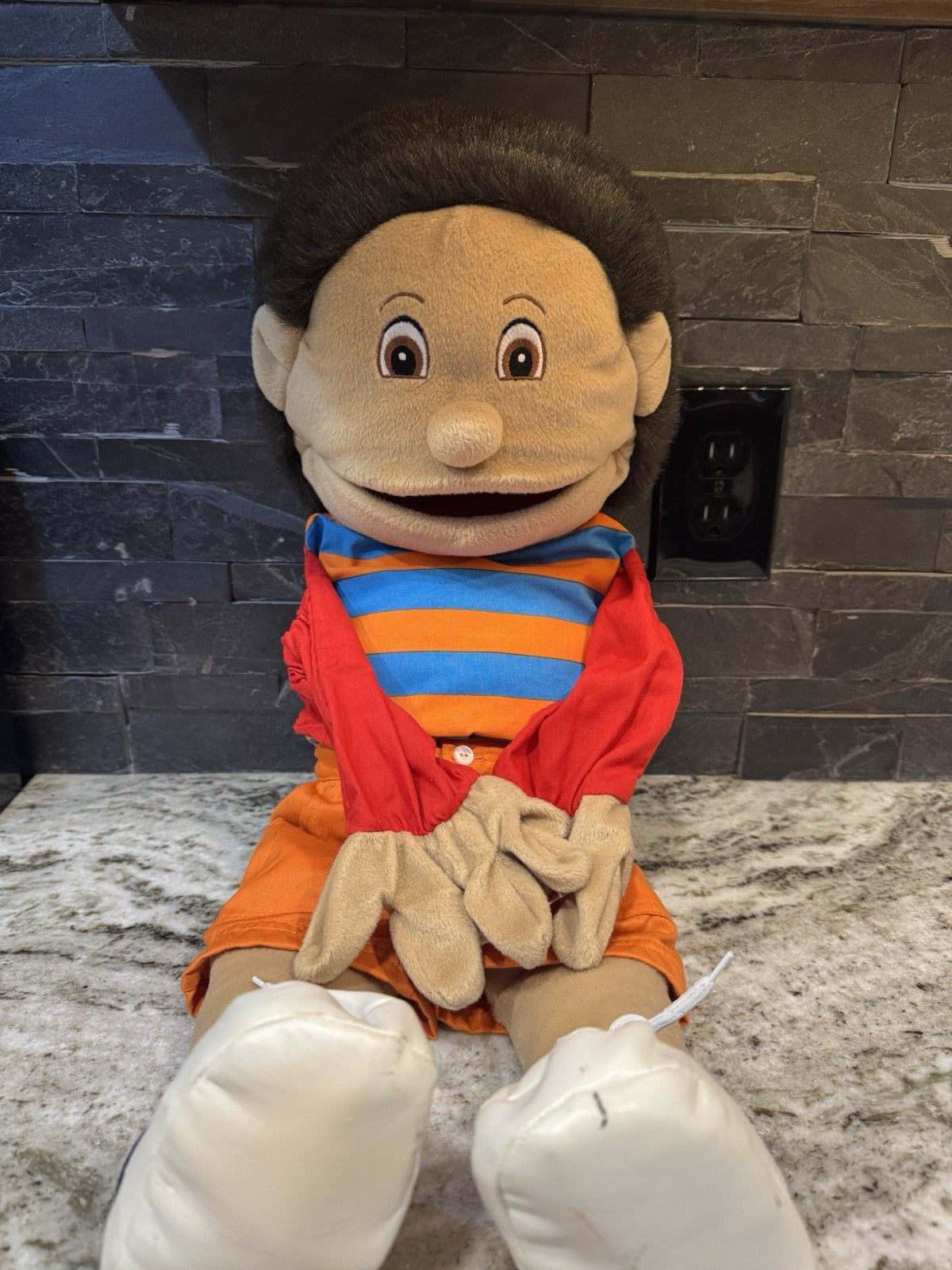 Muppet - Style Full Body Ventriloquist Style Puppet 25” Boy Striped Shirt Orange