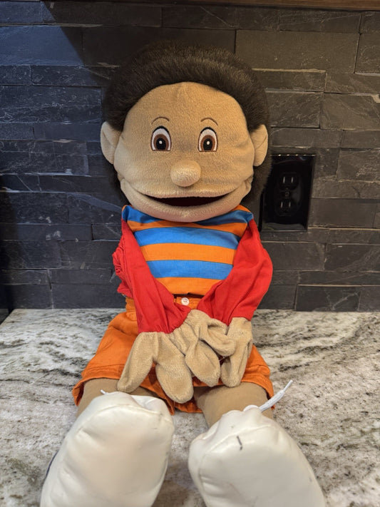 Muppet - Style Full Body Ventriloquist Style Puppet 25” Boy Striped Shirt Orange