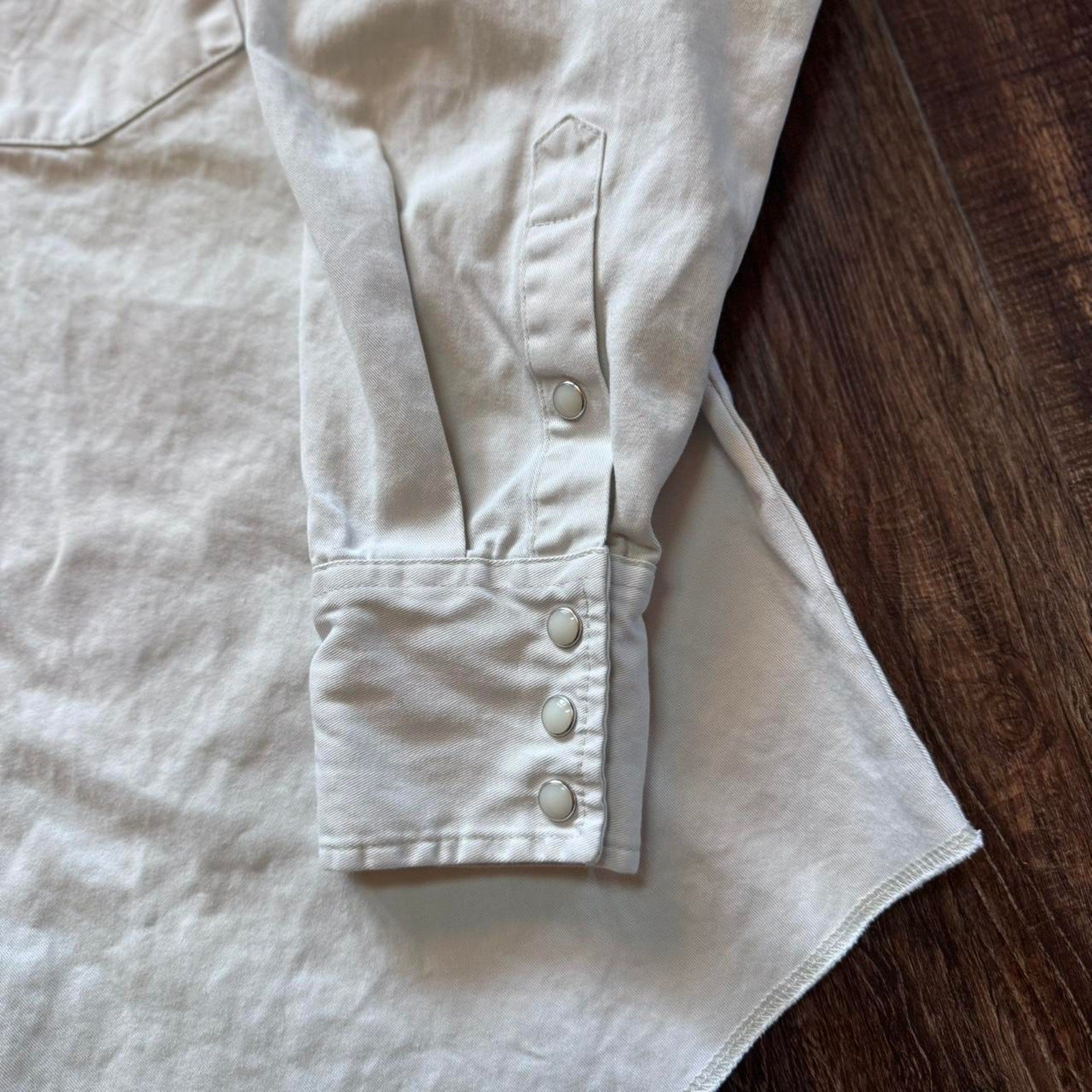 Vintage Wrangler Western Solid Khaki Beige Pearl Snap Button Cowboy Shirt Men XL