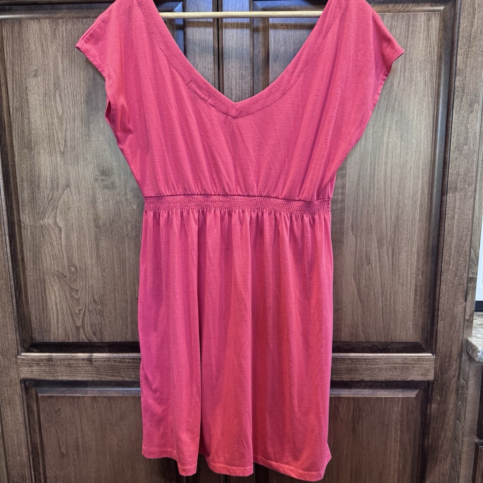 Venus Red Boho V-Neck Dress Size Large – White Mandala Print