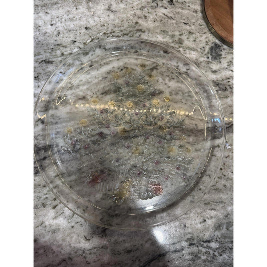Vintage ColonyClear Glass Serving Christmas Tree Sandwich Cake Platter 13"