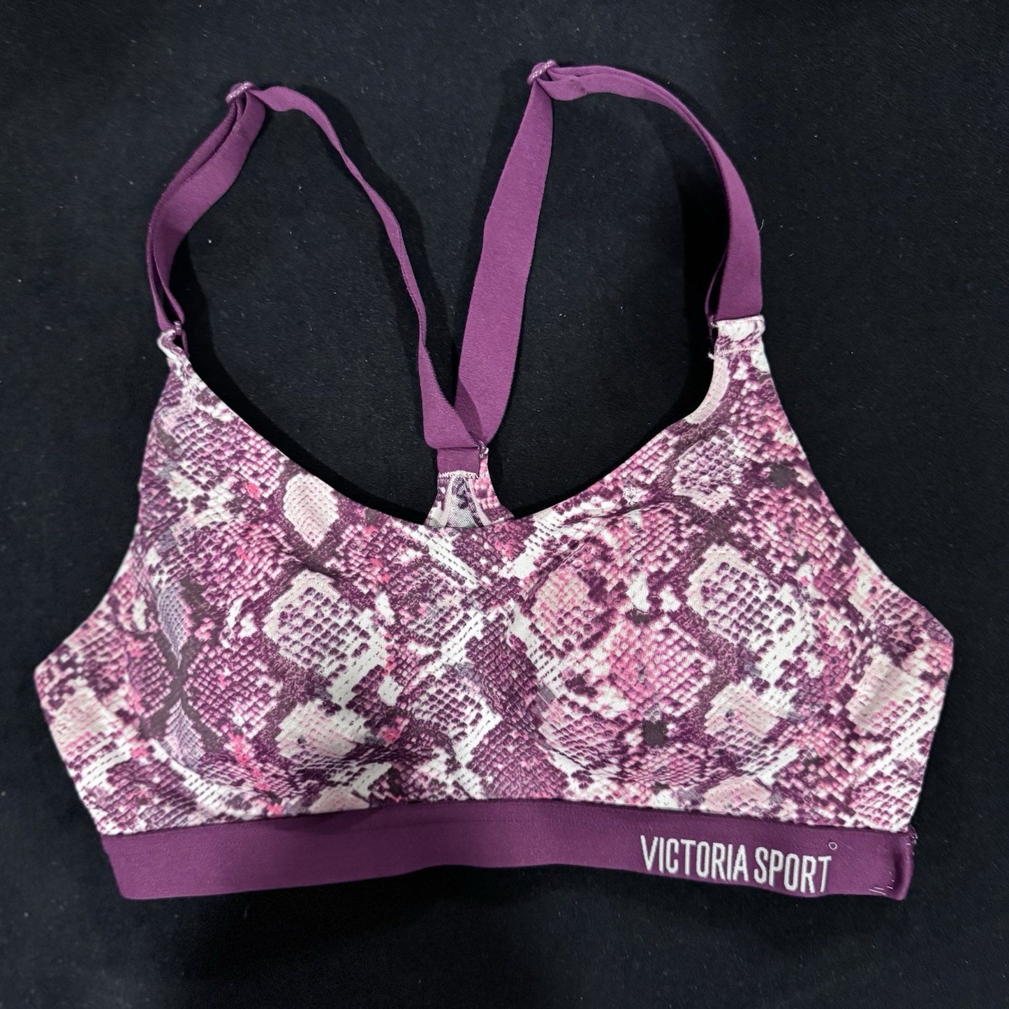 Victoria Sport Bra 32B Pink Purple Snakeskin Racerback Medium Support Activewear