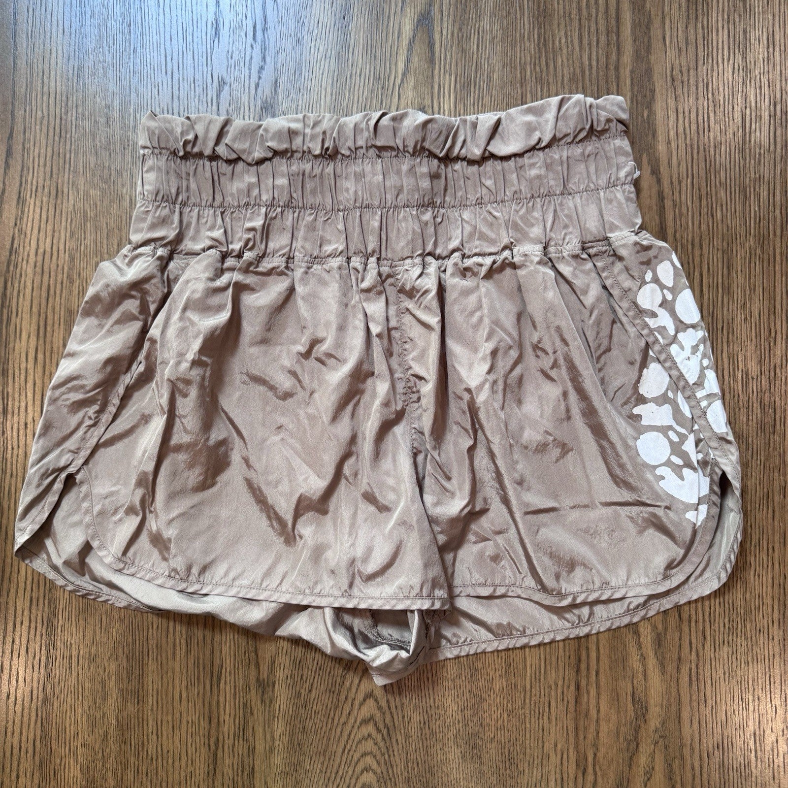 FP Movement Athletic Shorts XL Taupe Brown Abstract Print Lined High Waist