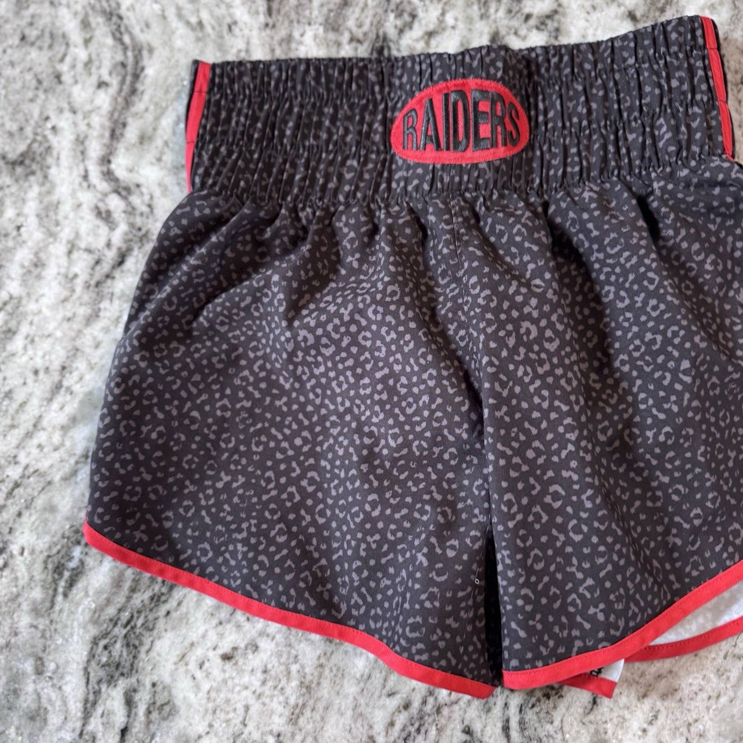 Varsity Spirit Raiders Cheer Shorts S Leopard Print Black Red Trim