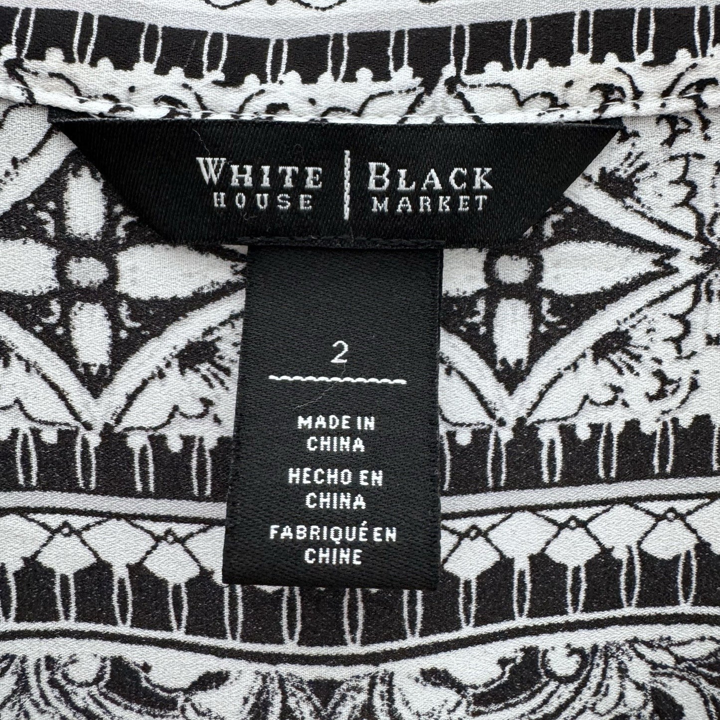 White House Black Market Tunic Top Size 2 Black White Geometric Print Boho