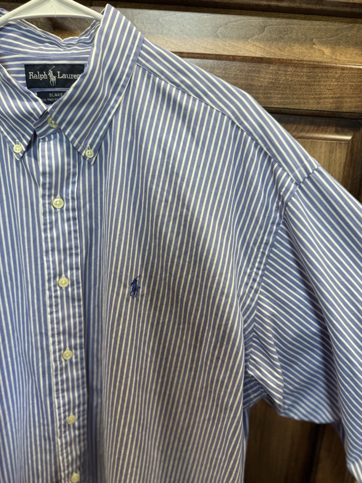 Ralph Lauren Blake Blue White Stripe Long Sleeve Button Front Shirt Men's Sz XL