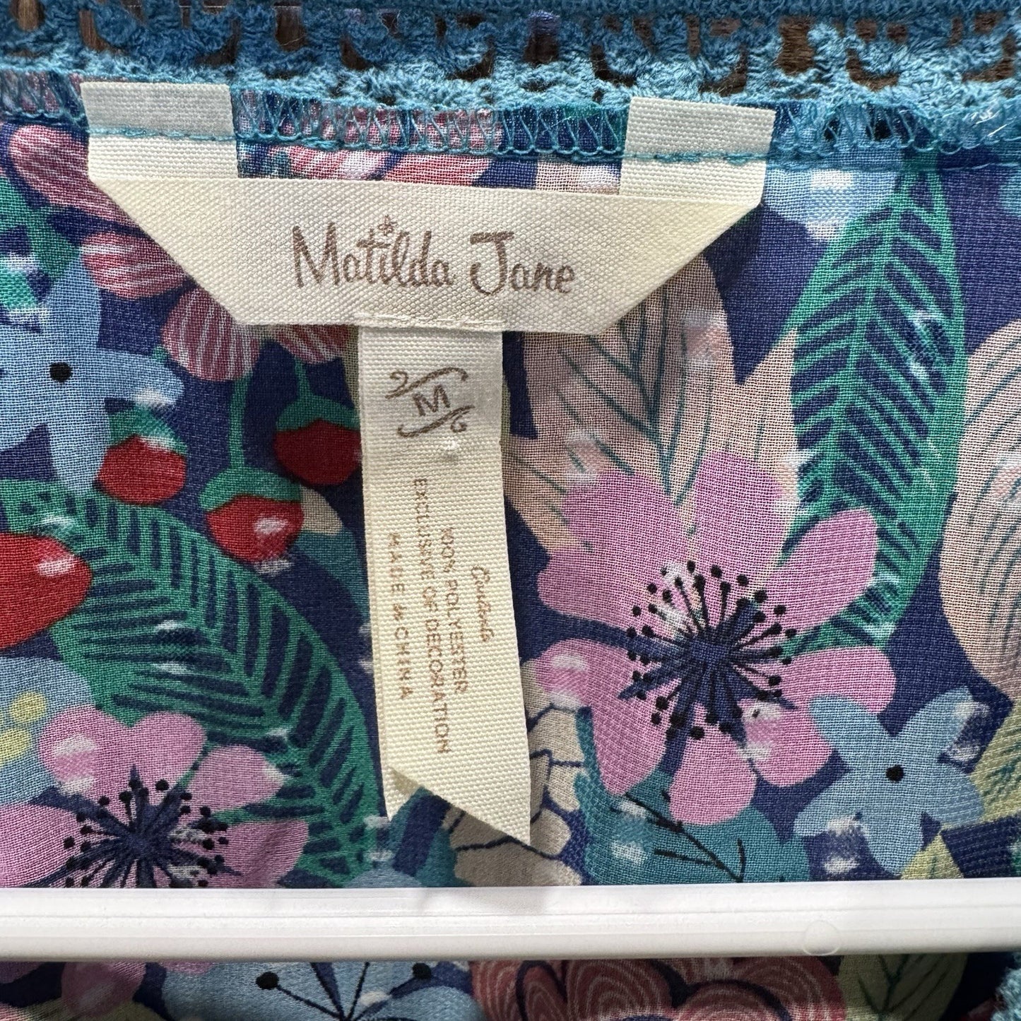 Matilda Jane Floral Long Sleeve Boho Blouse Top Size M Lace Trim Multicolor