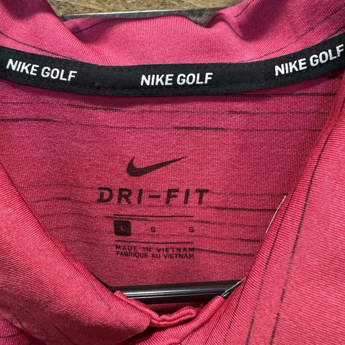 Nike Golf Dri-FIT Striped Polo Shirt Large Pink Magenta SC 1867 Embroidery