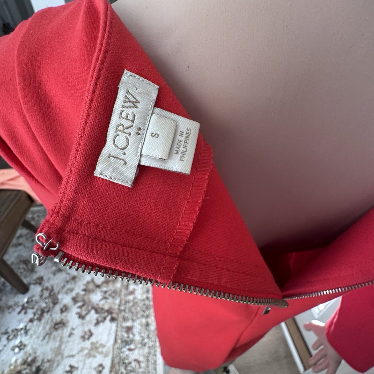 J.Crew Women’s Small Red Long Sleeve Shift Dress Back Zip Stretch Knit