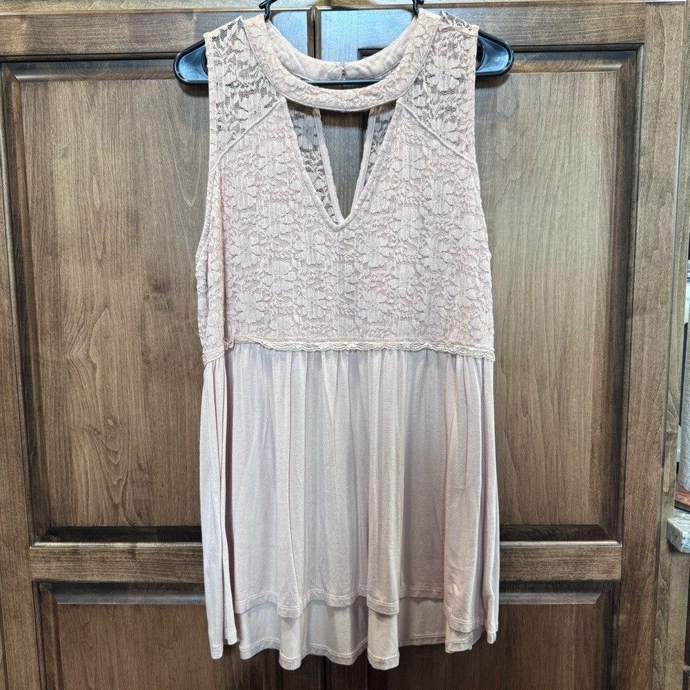 Torrid Super Soft Sleeveless Lace Babydoll Top Blush Pink Size 1 Plus Stretch