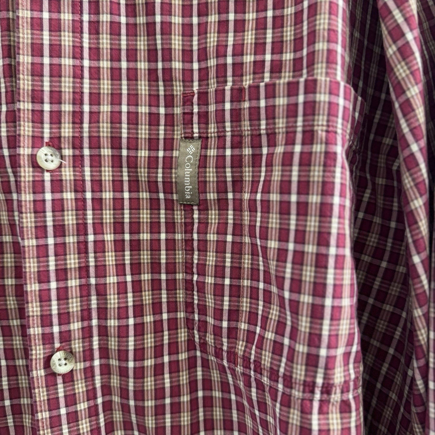 Columbia Men’s Button Down Shirt XLT Tall Red Plaid 100% Cotton Long Sleeve