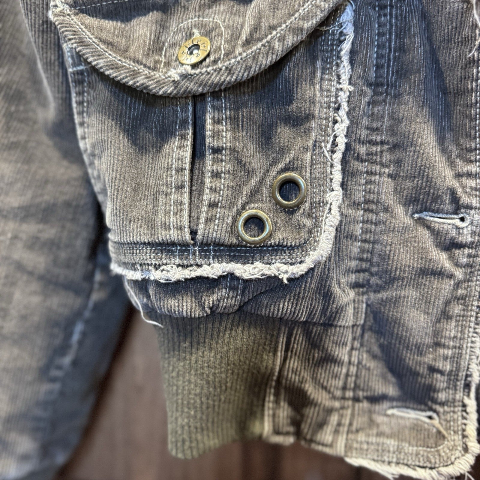 L.e.i. Sherpa Lined Corduroy Jacket Women’s M Brown Distressed Y2K Boho Grunge