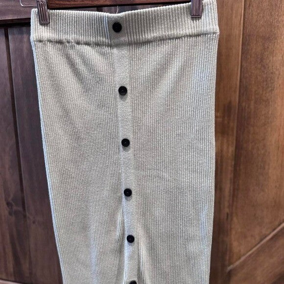 Missguided Ribbed Button-Down Midi Skirt | Sage Green | Size M / US 4