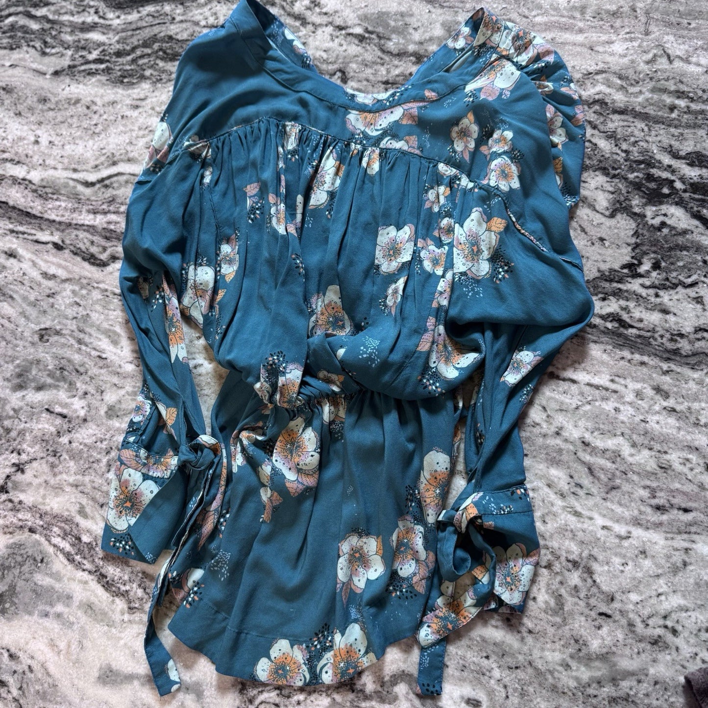 Urban Outfitters Blue Floral Wrap Romper | XS | Bell Sleeves Boho
