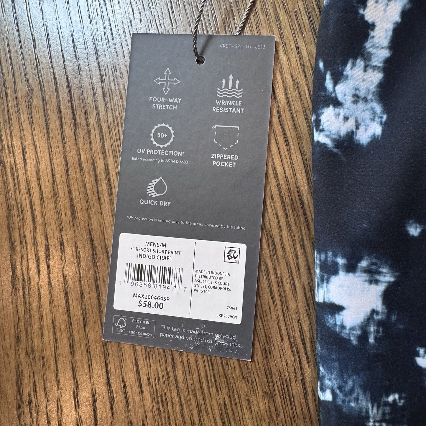 VRST Men’s 5” Resort Shorts Size M Indigo Craft Swim Trunks Slim Fit NWT