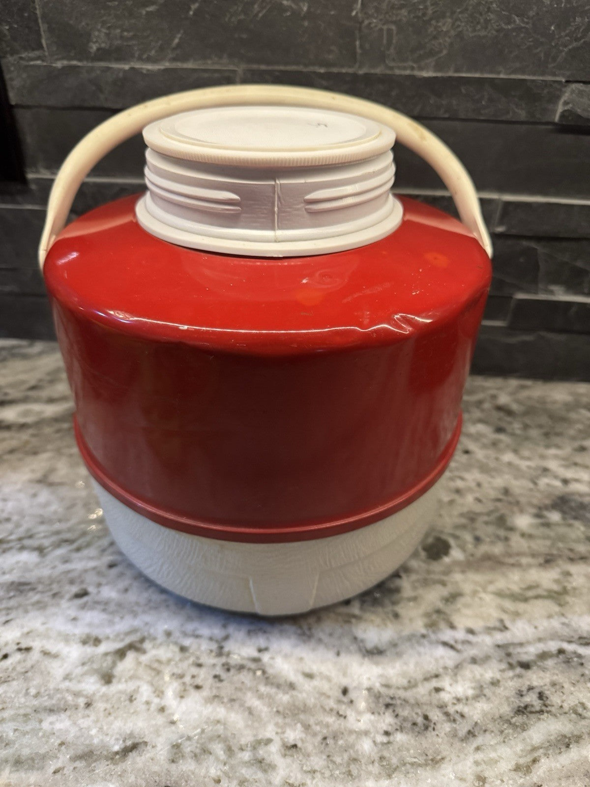 Vintage 1970s Thermos Picnic Water Jug Red & White Metal 1 Gallon Made USA