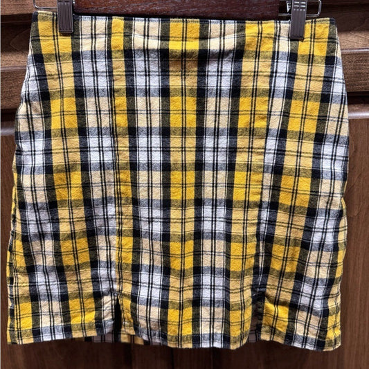 Hollister Yellow Plaid Ultra High-Rise Mini Skirt - Size Small