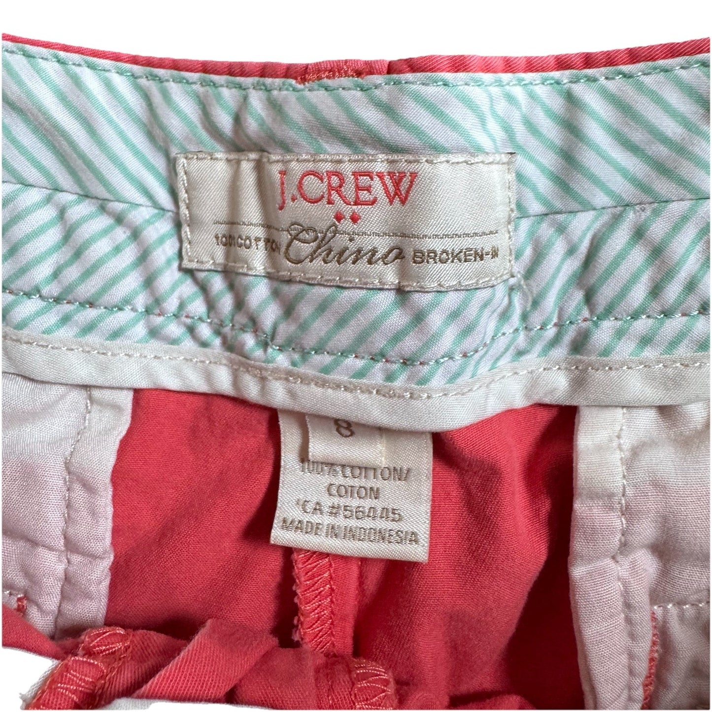 J.Crew Women’s Chino Shorts Size 8 Coral Pink Broken-In 100% Cotton Summer Style