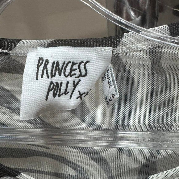 Princess Polly size 2 Mesh Black and white zebra print long sleeve crop top