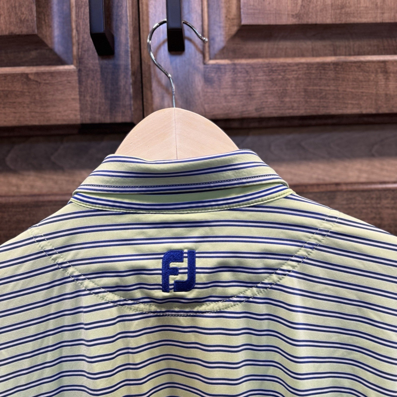 FootJoy Men’s Large Striped Golf Polo Shirt Green Blue FJ Georgia Club Logo